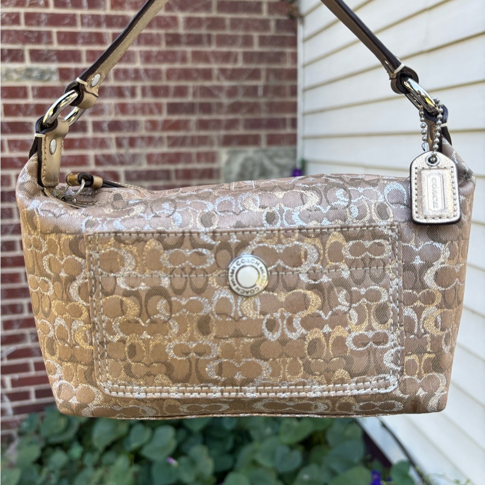 Coach Y2K OPTIC Gold Metallic Tan Signature Mini Bag